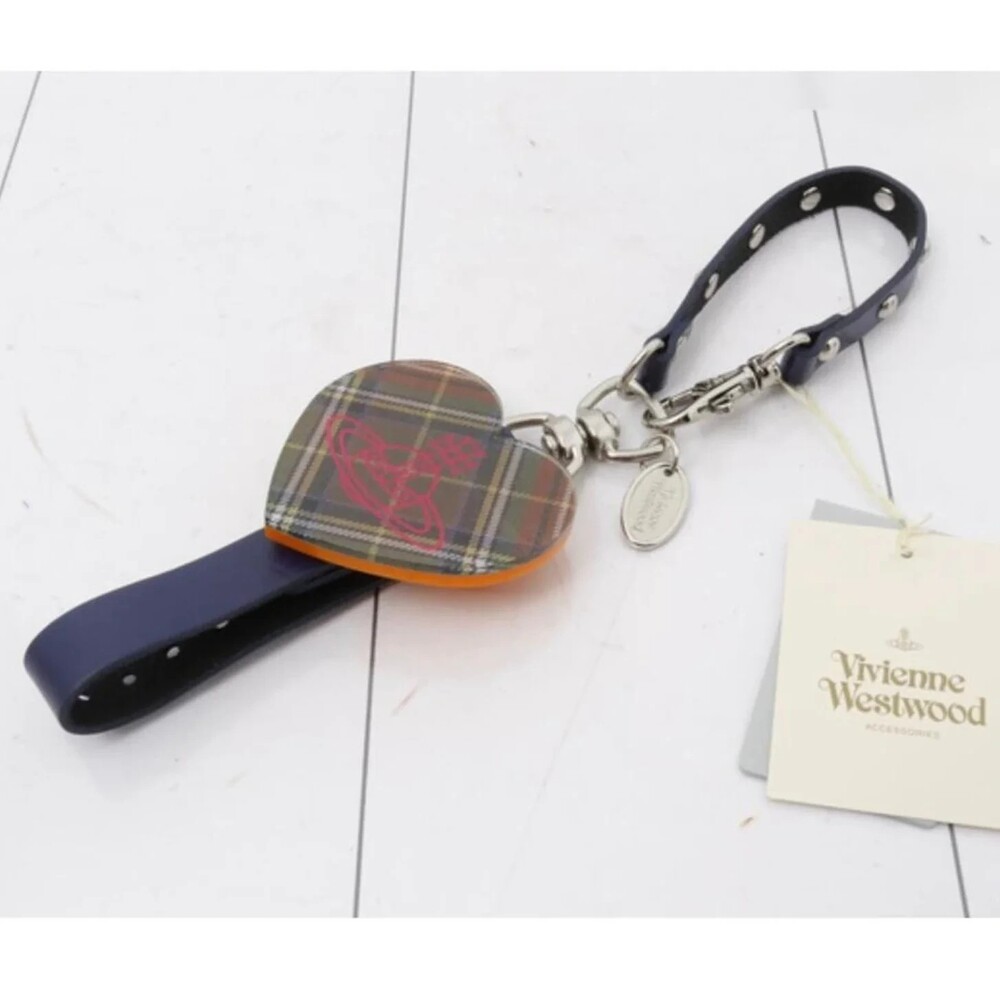 2484 - Vivienne Westwood Glove Holder Bag Charm | Plaid Heart & Leather Straps